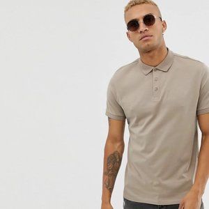 ASOS DESIGN organic jersey polo in tan Size S